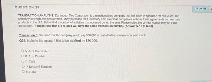 Solved TRANSACTION ANALYSIS: Dartmouth Ties Corporation Is A | Chegg.com