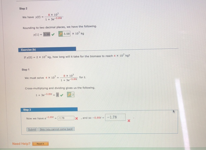 Solved Step 2 Now we have e -0.89 = -1.78 X , and so -0.89 = | Chegg.com