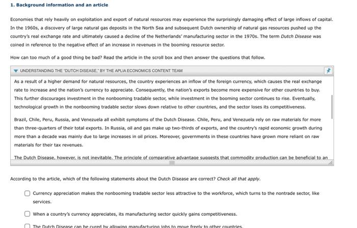 Solved 1. Background information and an article Economies | Chegg.com