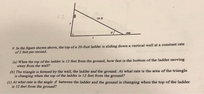 Solved 20 9. In the figure shown above, the top of a 20-foot | Chegg.com