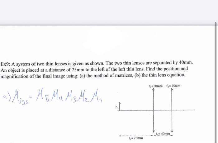 Solved Ex9: A system of two thin lenses is given as shown. | Chegg.com