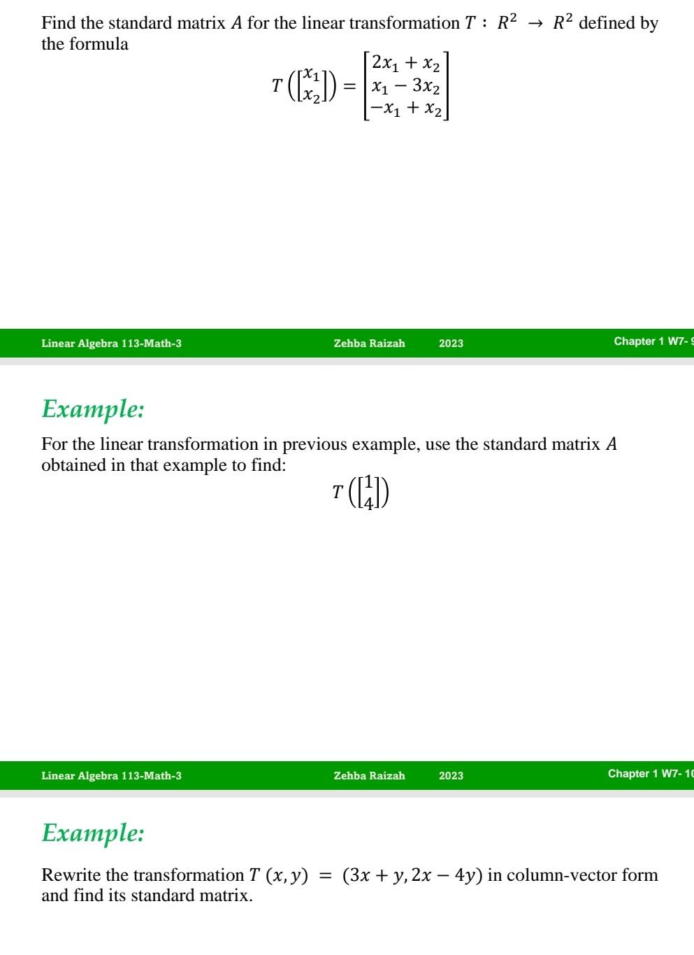 Find the standard matrix A for the linear