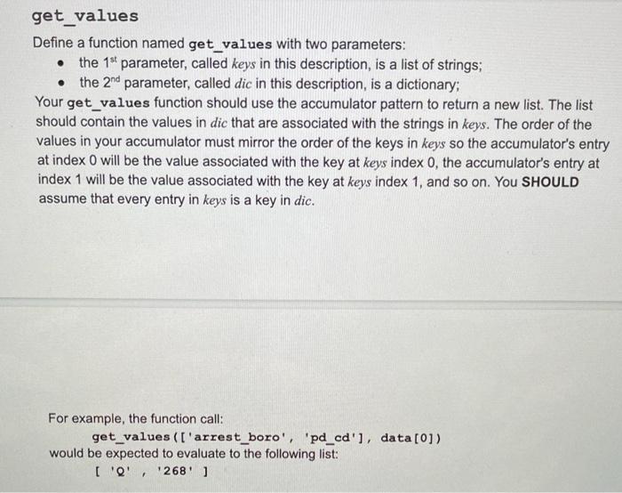 Solved get_values Define a function named get_values with | Chegg.com