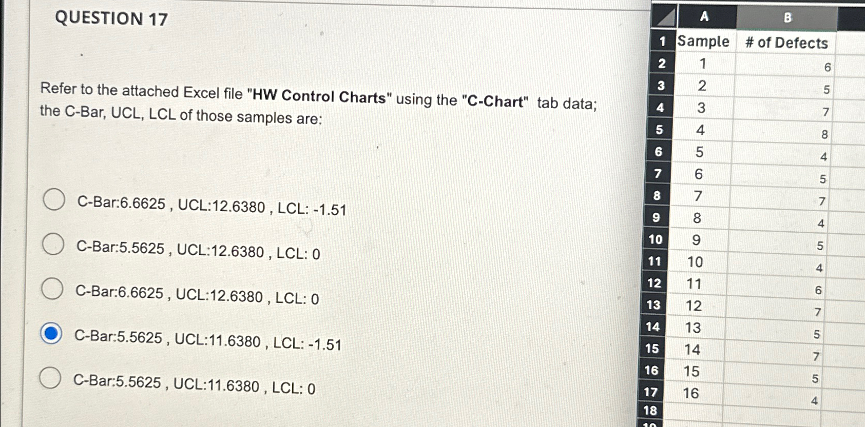 Solved QUESTION 17Refer to the attached Excel file "HW | Chegg.com