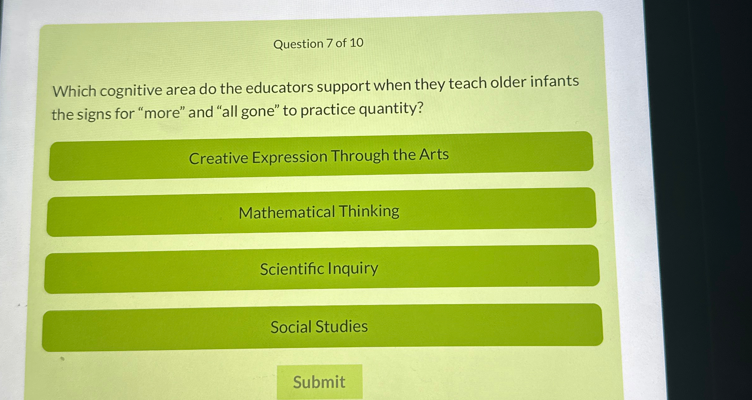 Solved Question 7 ﻿of 10Which cognitive area do the | Chegg.com
