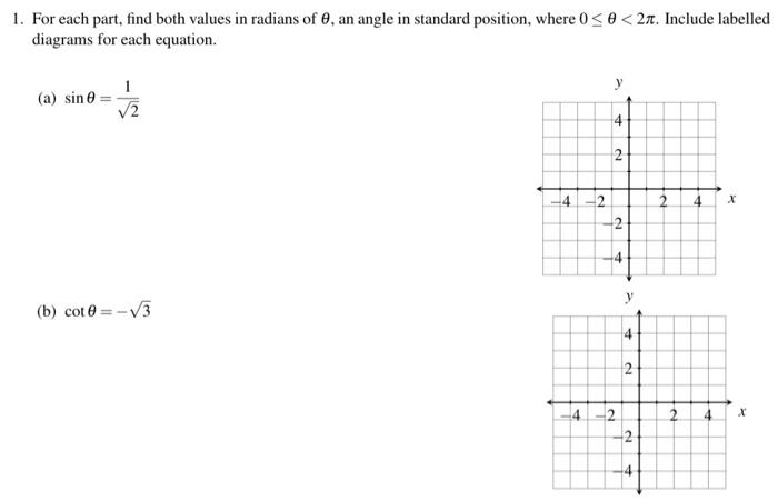 Solved 1. For each part, find both values in radians of θ, | Chegg.com
