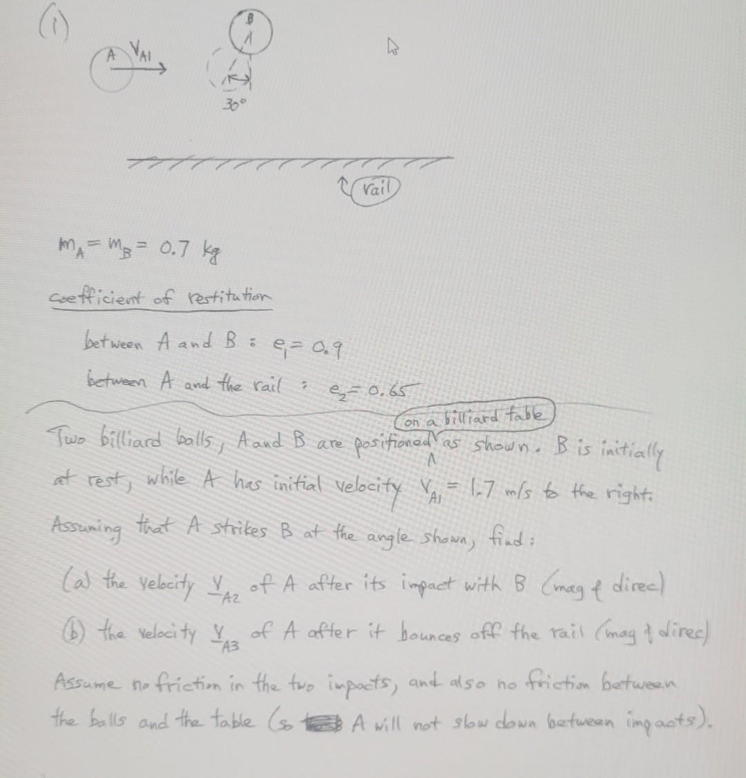 Solved MA=mB=0.7 Kg Ceefficient Of Restitution Between A And | Chegg.com