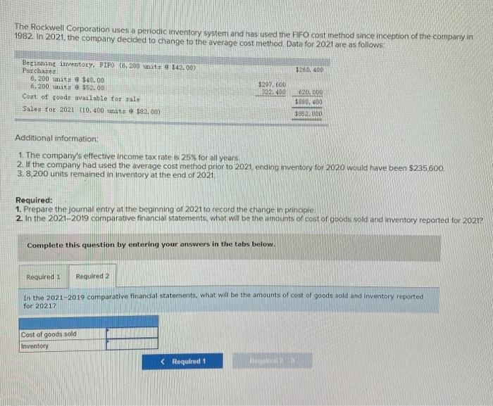 Solved The Rockwell Corporation uses a periodic inventory | Chegg.com