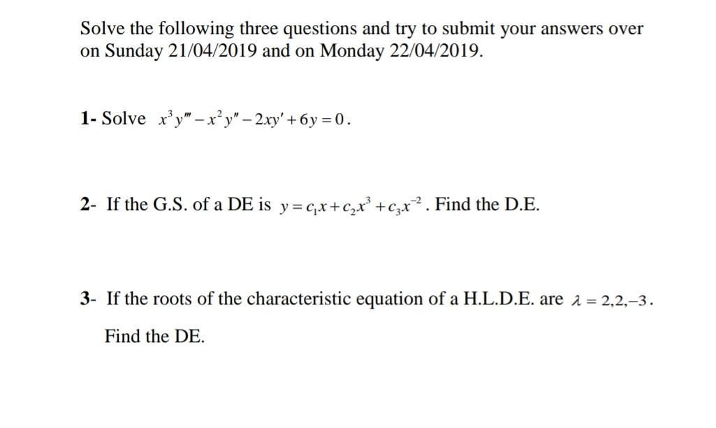 Solved Solve the following three questions and try to submit | Chegg.com