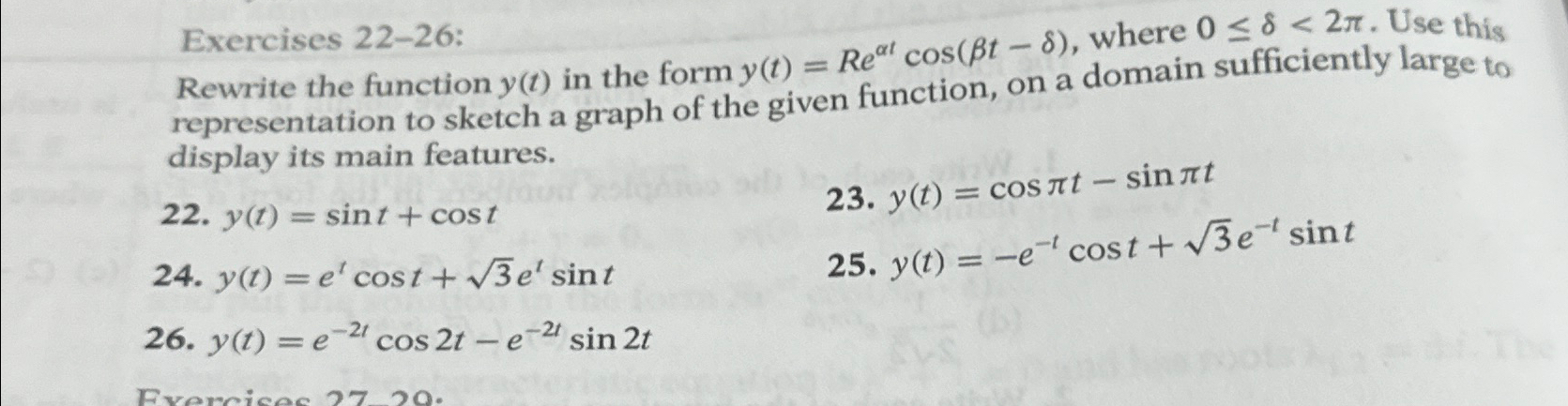 Solved Exercises 22-26:Rewrite the function y(t) ﻿in the | Chegg.com