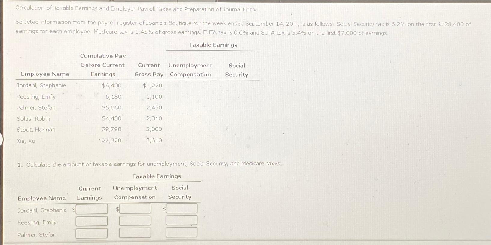 Solved Calculation of Taxable Earnings and Employer Payroll | Chegg.com