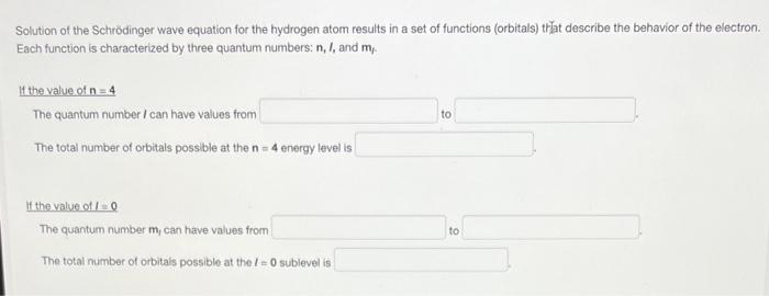 Solved Solution of the Schrōdinger wave equation for the | Chegg.com