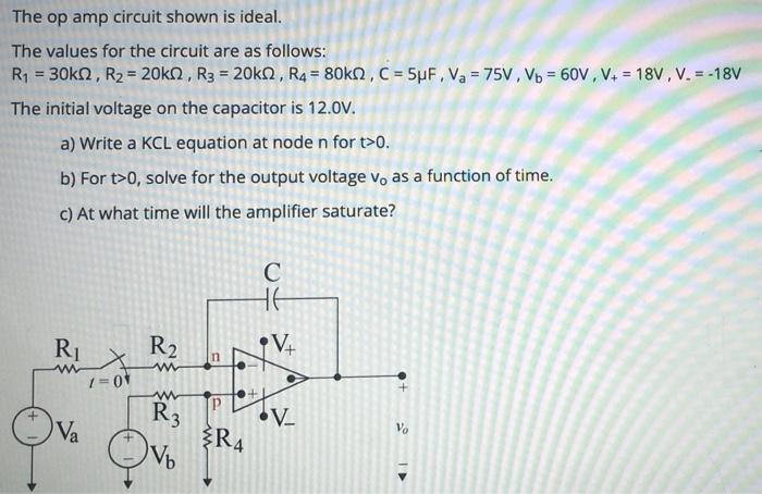 Solved = - The op amp circuit shown is ideal. The values for | Chegg.com