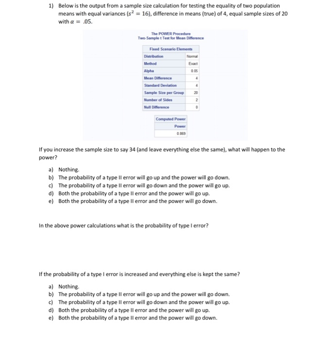 Solved 1 Below Is The Output From A Sample Size Calculation Chegg Com