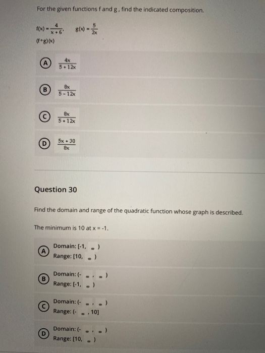 Solved For the given functions fand g, find the indicated | Chegg.com