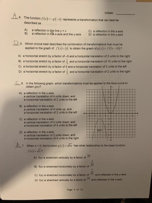 Solved Initials: AA. -4. The function f(x)=-8(-x) represents | Chegg.com