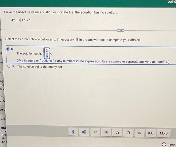 Solved point Solve the absolute value equation or indicate | Chegg.com