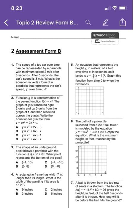 Solved 8 23 Topic 2 Review Form B Q Name Envision Fiorida Chegg Com