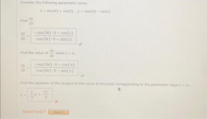 Solved Consider The Following Parametric Curve. Find Dy Dx | Chegg.com