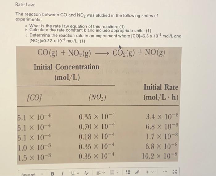 Solved Rate Law: The reaction between CO and NO2 was studied | Chegg.com