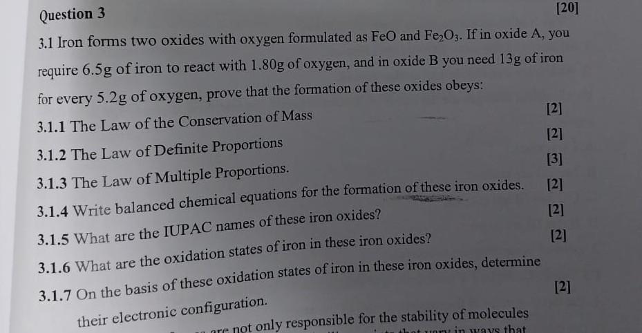 Solved 3.1 Iron forms two oxides with oxygen formulated as | Chegg.com