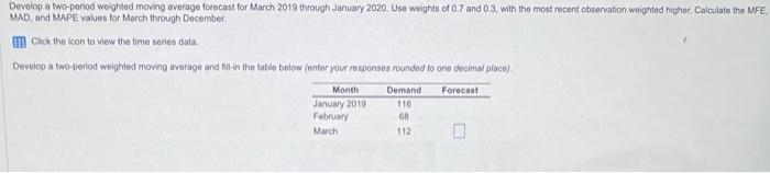 Solved Develop a two-period we-ghted moving average forecast | Chegg.com