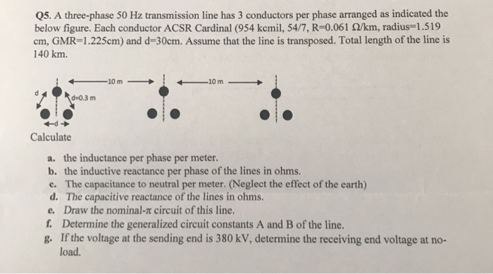 Solved Q5. A three-phase 50 Hz transmission line has 3 | Chegg.com