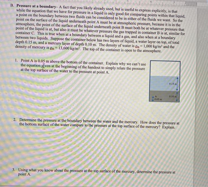 Solved B. Pressure At A Boundary- A Fact That You Likely | Chegg.com
