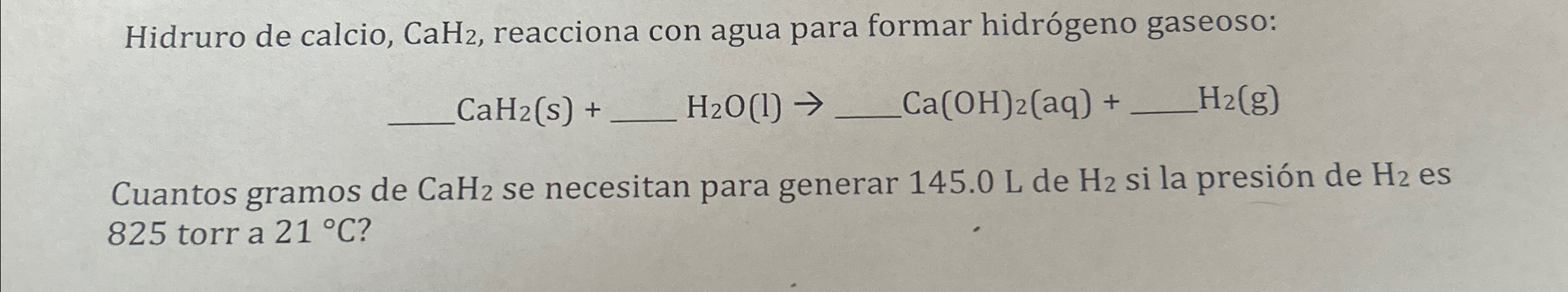 Solved Hidruro de calcio, CaH2, ﻿reacciona con agua para | Chegg.com