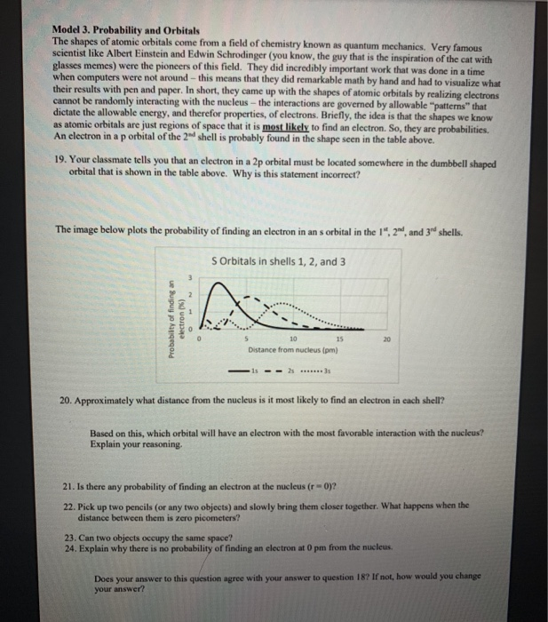 Model 3 Probability And Orbitals The Shapes Of At Chegg Com