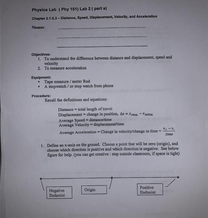 Solved Physics Lab (Phy 151) Lab 2 (part a) Chapter 2.1-2.3 | Chegg.com