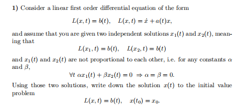Solved Consider a linear first order differential equation | Chegg.com