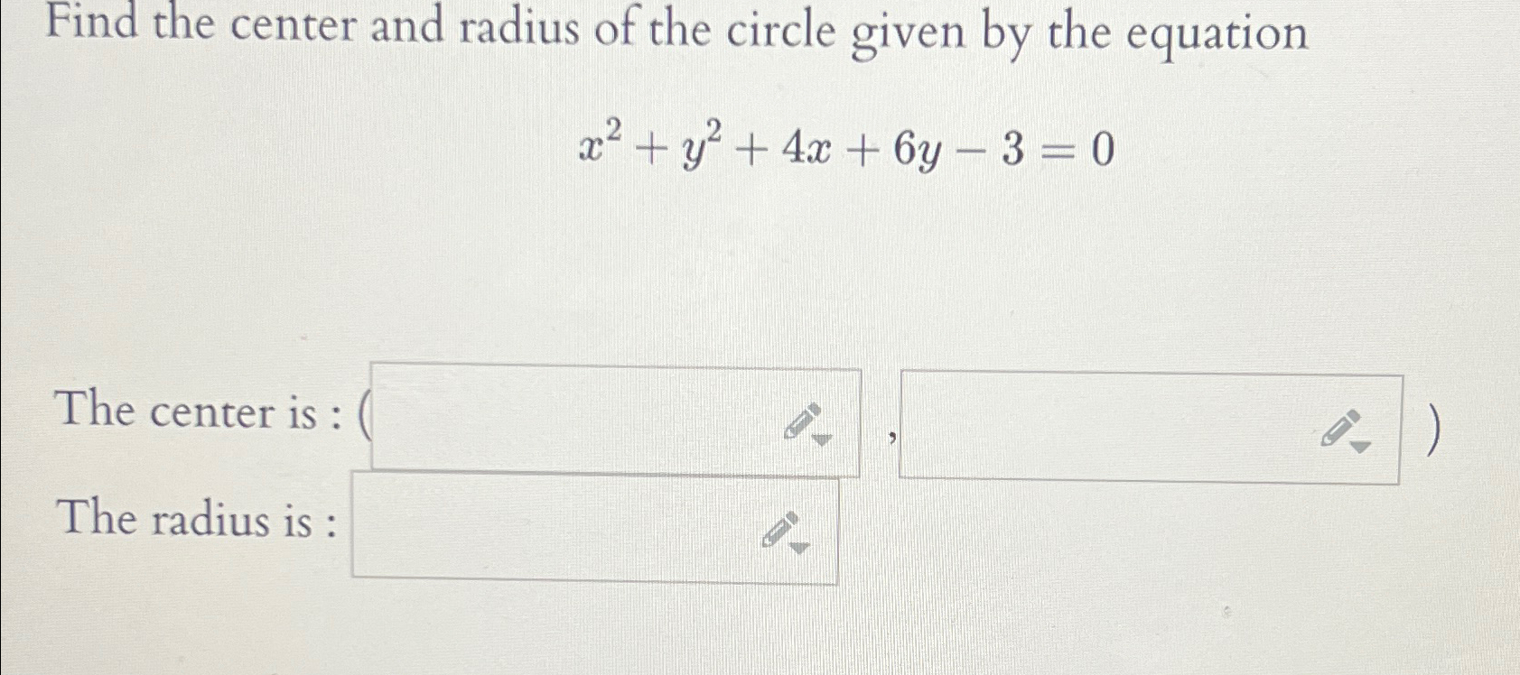 Solved Find the center and radius of the circle given by the | Chegg.com