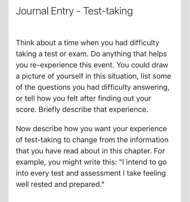 Solved Journal Entry Testtaking Think about a time when