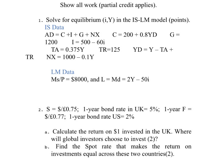 Solved Show All Work Partial Credit Applies 1 Solve For Chegg Com