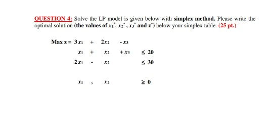 Solved QUESTION 4: Solve the LP model is given below with | Chegg.com
