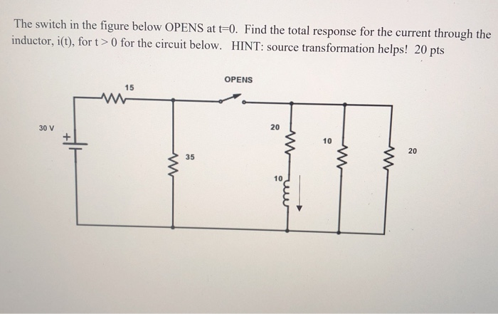 Solved The switch in the figure below OPENS at t=0. Find the | Chegg.com