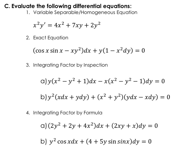 Solved C Evaluate The Following Differential Equations 1 Chegg Com