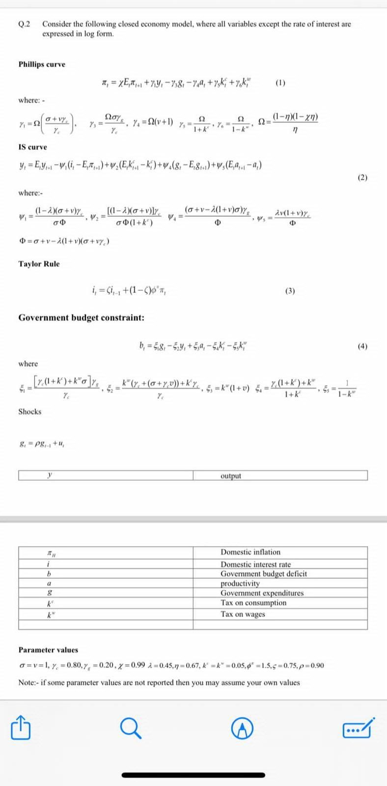 Solved Q. 2 Consider The Following Closed Economy Model, | Chegg.com