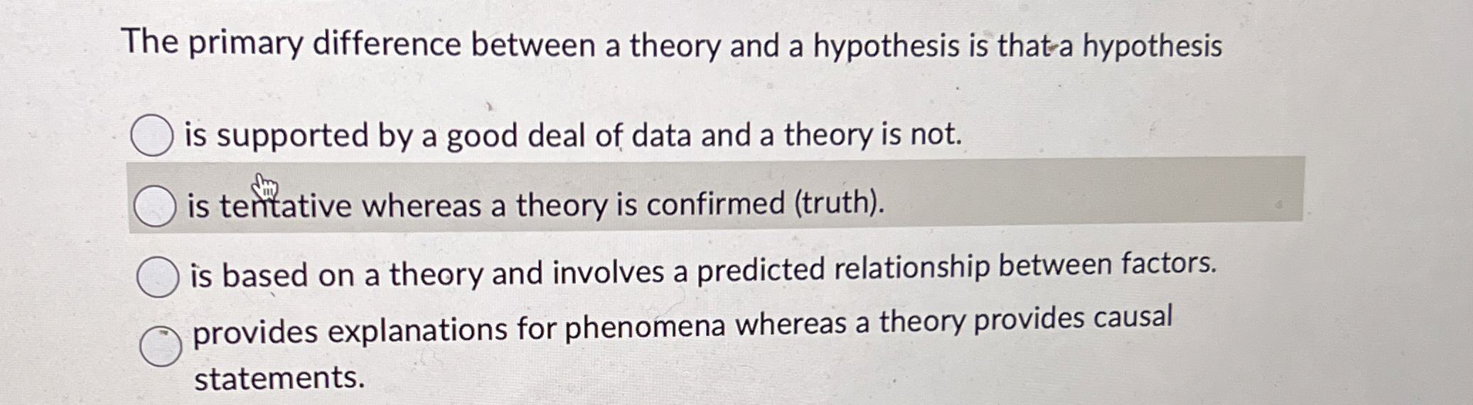 Solved The primary difference between a theory and a | Chegg.com