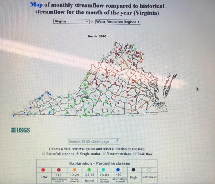 Solved Map of monthly streamflow compared to historical | Chegg.com