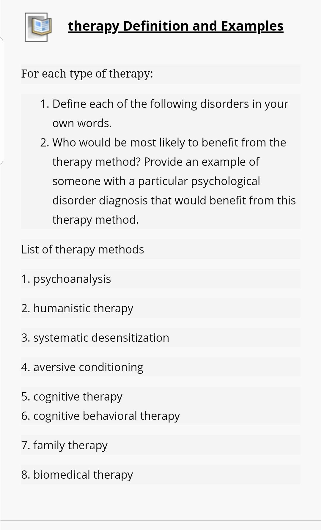 Solved therapy Definition and Examples For each type of
