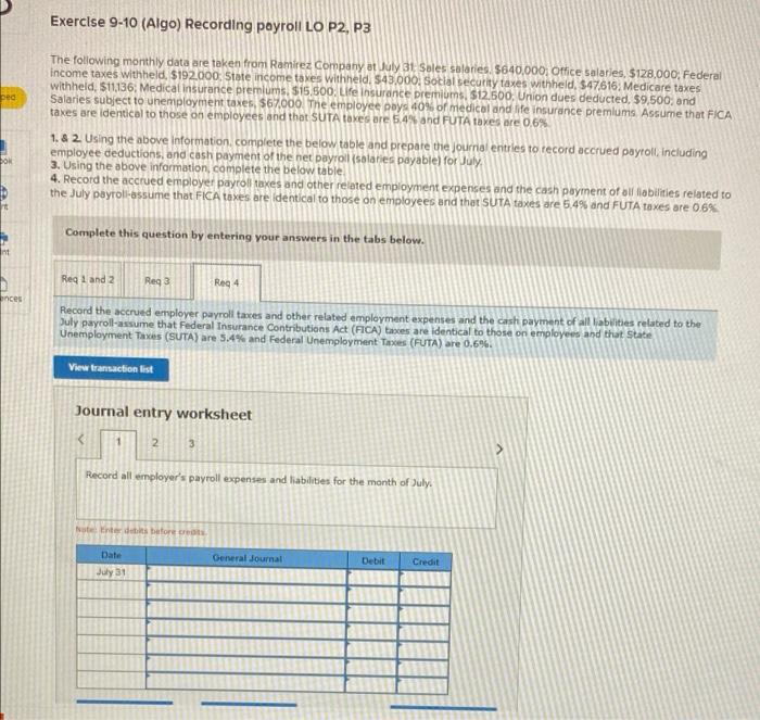 Solved 8 Exercise 910 (Algo) Recording payroll LO P2, P3