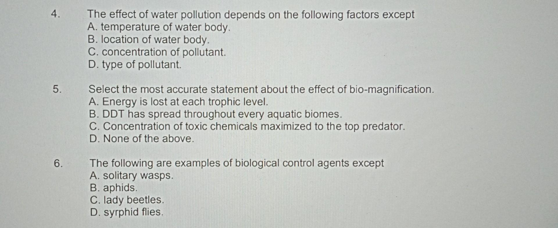 Solved 4 The effect of water pollution depends on the Biology Diagrams