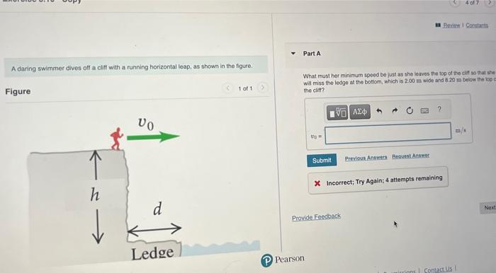 Solved A daring swimmer dives off an cliff wath a running | Chegg.com