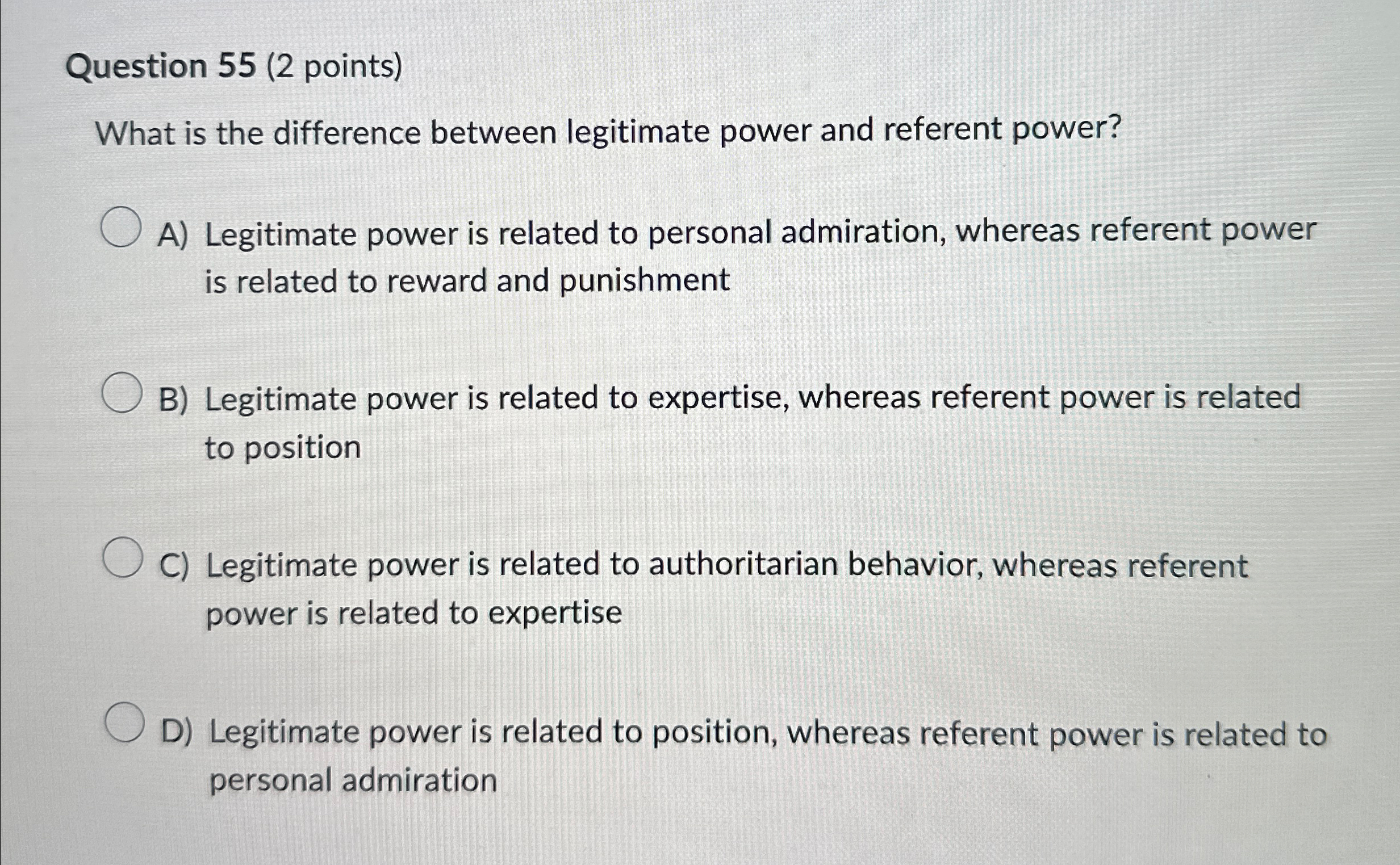 Solved Question 55 (2 ﻿points)What is the difference between | Chegg.com