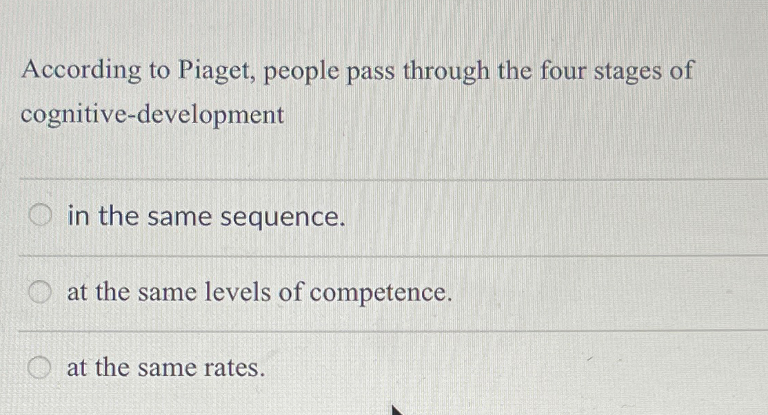 The correct sequence of piaget's best sale stages of cognitive development are