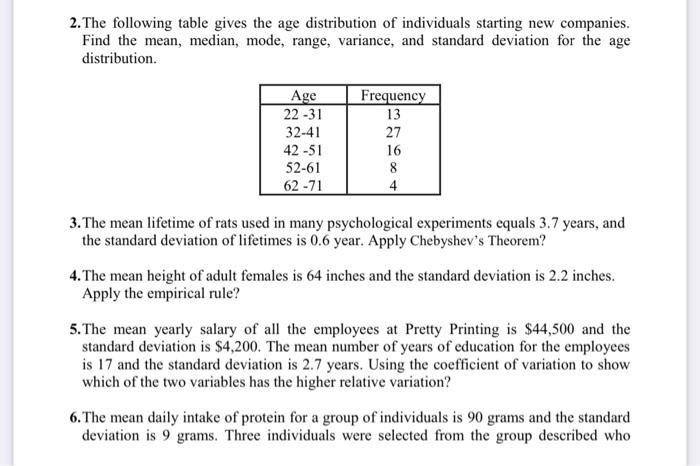 Solved 2. The following table gives the age distribution of | Chegg.com
