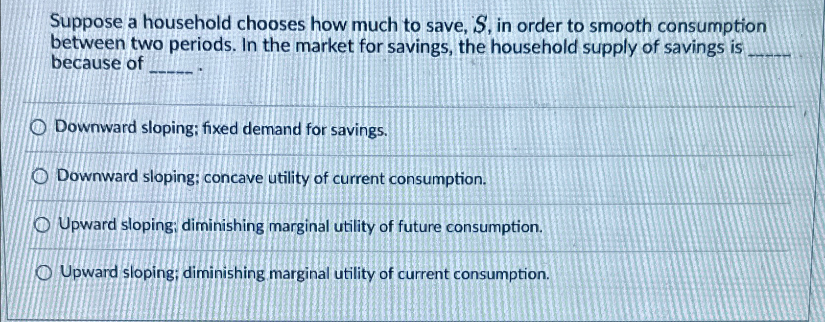 Solved Suppose a household chooses how much to save, S, ﻿in | Chegg.com