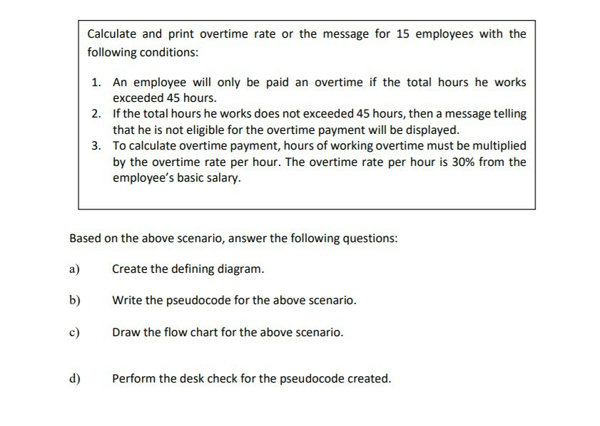 Solved Calculate And Print Overtime Rate Or The Message For | Chegg.com